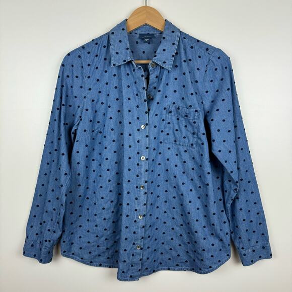 J Jill Denim Womens Button Up Shirt in Westerly Wash/Navy Blue Polka Dot Sz XS - Picture 4 of 16